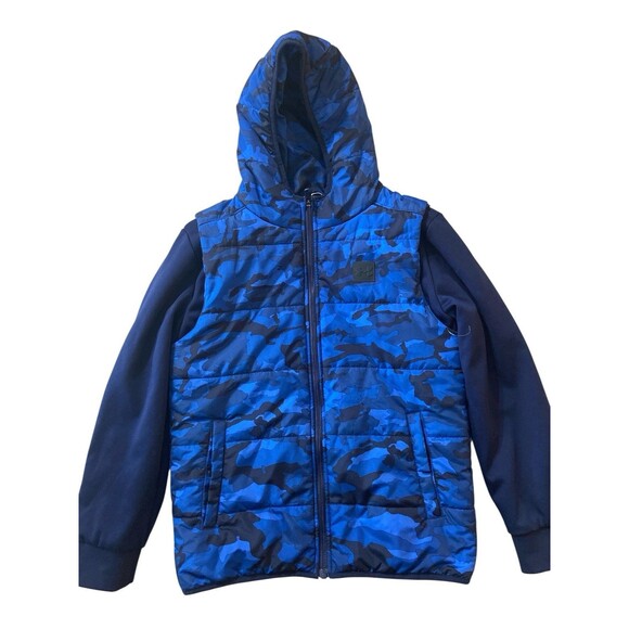 Under Armour Youth Large Jacket Blue Camo Hooded Full Zip Hybrid Sleeves - Picture 1 of 10